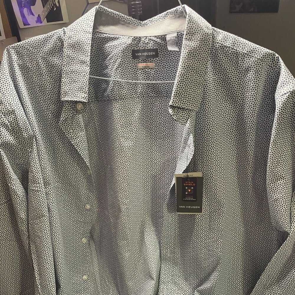 Van Heusen "Never Tuck" Cronbie Slim Fit Stain Shield Tiny Print Shirt XXL